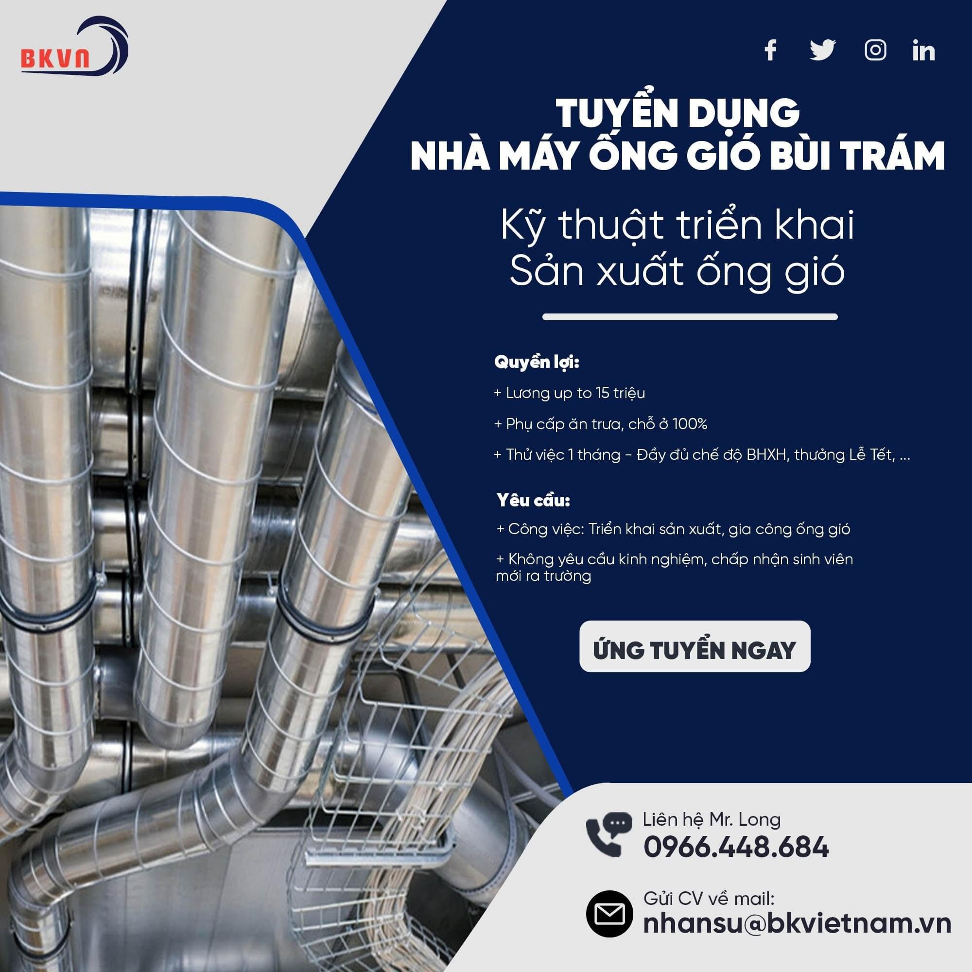 banner tuyển dụng ống gió Bách Khoa Việt Nam